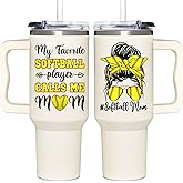 Softball Mom Gifts - Softball Gifts For Mom From Son, Daughter, Boy, Girl, Kids, Friends - Softball Birthday Gifts For Mom - Christmas Softball Presents For Mom - Softball Mom Tumbler With Handle 40oz