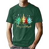 Mens Christmas Shirts Christmas Tree Graphic Tee Xmas Casual Holiday Pullover Gifts Tops