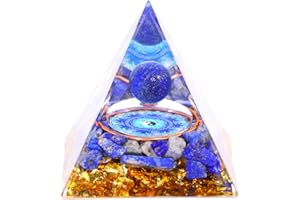 DIVANI Moonstone Crystal Orgone Pyramid - Lapis Lazuli Ball Tai Chi - Ogan Crystal Energy Tower - Nature Reiki Healing Chakra Crushed Stone Jewelry - 5cm