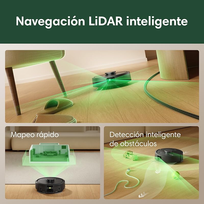 Aspirador e esfregão robô Roomba Mini com base AutoEmpty (até 90 dias), Navegação LiDAR, Sucção 7000 Pa, Design Compacto para Espaços Reduzidos, App, Esfregonas Perfumadas, Preto