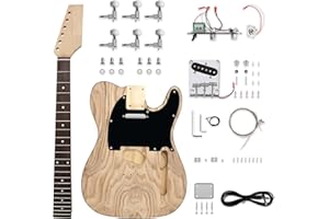 Fistrock DIY Electric Guitar Kit Beginner Kit TL Style 6 String Right Handed Basswood Body with Ash Burl Top Hard Maple Neck Rosewood Fingerboard Chrome Hardware Build Your Own Guitar.