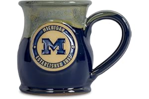 Greater Distance NCAA Michigan Wolverines 14-oz Two-Tone Tall Belly Mug, Handmade Large Ceramic Coffee Mug with Team Logo for True Fans, Premium Deneen Pottery Made in USA