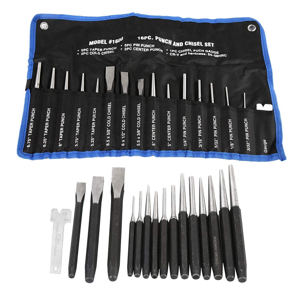 16Pcs Mechanics Punch and Chisel Set Pin Centre Taper Cold Gauge, Chisel Punch Tool