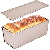 Bakeley Commercial Pullman Loaf Pan with Lid, 2.2Lb Dough Capacity Non-stick Rectangle Flat Toast Box for Oven Baking 13.6"×5.4"×4.7"(Champagne Gold)