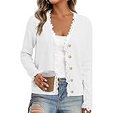 Cicy Bell Womens Lace V Neck Cardigan Sweaters Button Down Long Sleeve Knit Tops Fall Trendy Lightweight Open Front Sweater