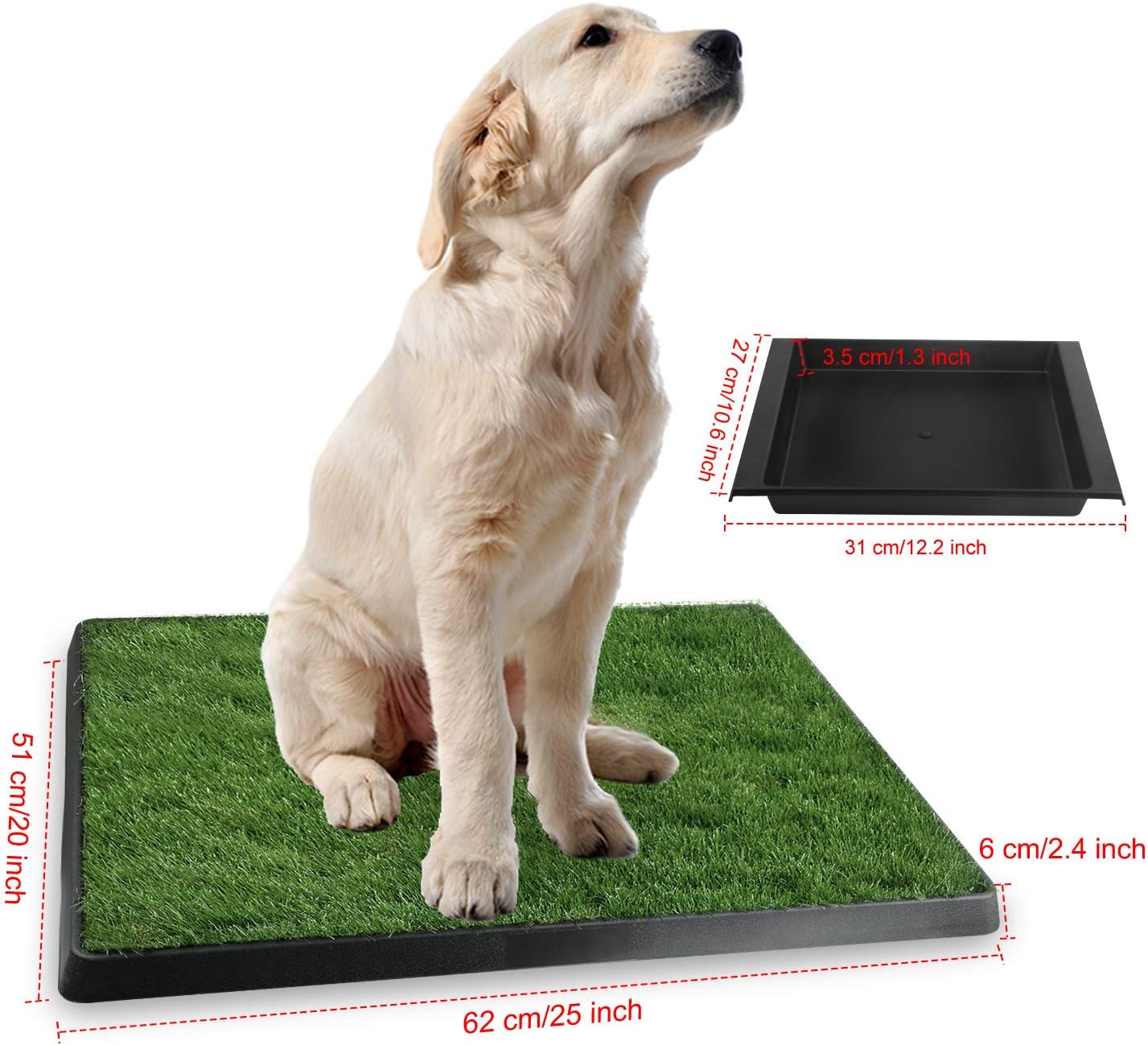 TeqHome Puppy Potty Trainer, Toilet Potty Training Tray 3-Layer System Grass Pad Mat Indoor Restroom for Pets-25 x 20 x 2.4 in