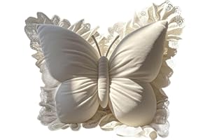 Ruffle Pillows, Butterfly Pillow Aesthetic White Lace Ruffle Plush Velvet Cute Throw Pillows Decorative for Sofa Couch Bed Ca