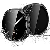 Easuny 2 Pack Waterproof Privacy Case with Tempered Glass Screen Protector for Samsung Galaxy Watch 8 44mm, Overall Protection Anti-Slip Scratch-Resistant Cover for Galaxy Watch8, Black