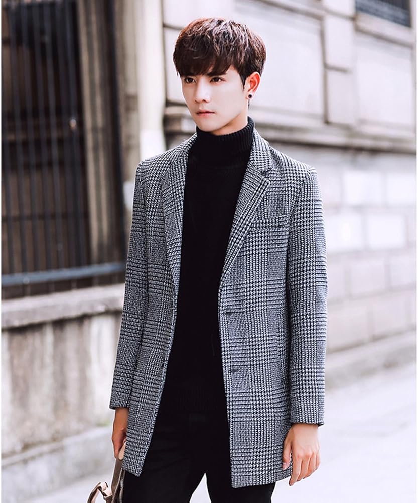 Amazon Chuguangチェスターコート チェック柄 千鳥格子 メンズ ロング メルトンコート チェスターコート ロングコート スリム アウター コート ジャケット 秋冬 コート ジャケット 通販
