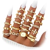 Gold Stackable Rings Set for Women, Gold Plated Chunky Crystal Finger Rings | Midi Stacking, Women's Rings, Dainty Statement 