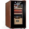 NEEDONE Cigar Humidor 23L with Heating & Cooling Control, Quiet Thermostatic Electric Cooler Cabinet for 150 Counts with Spanish Cedar Wood Shelves & Drawer with Hygrometer, Gift for Men, Woodgrain
