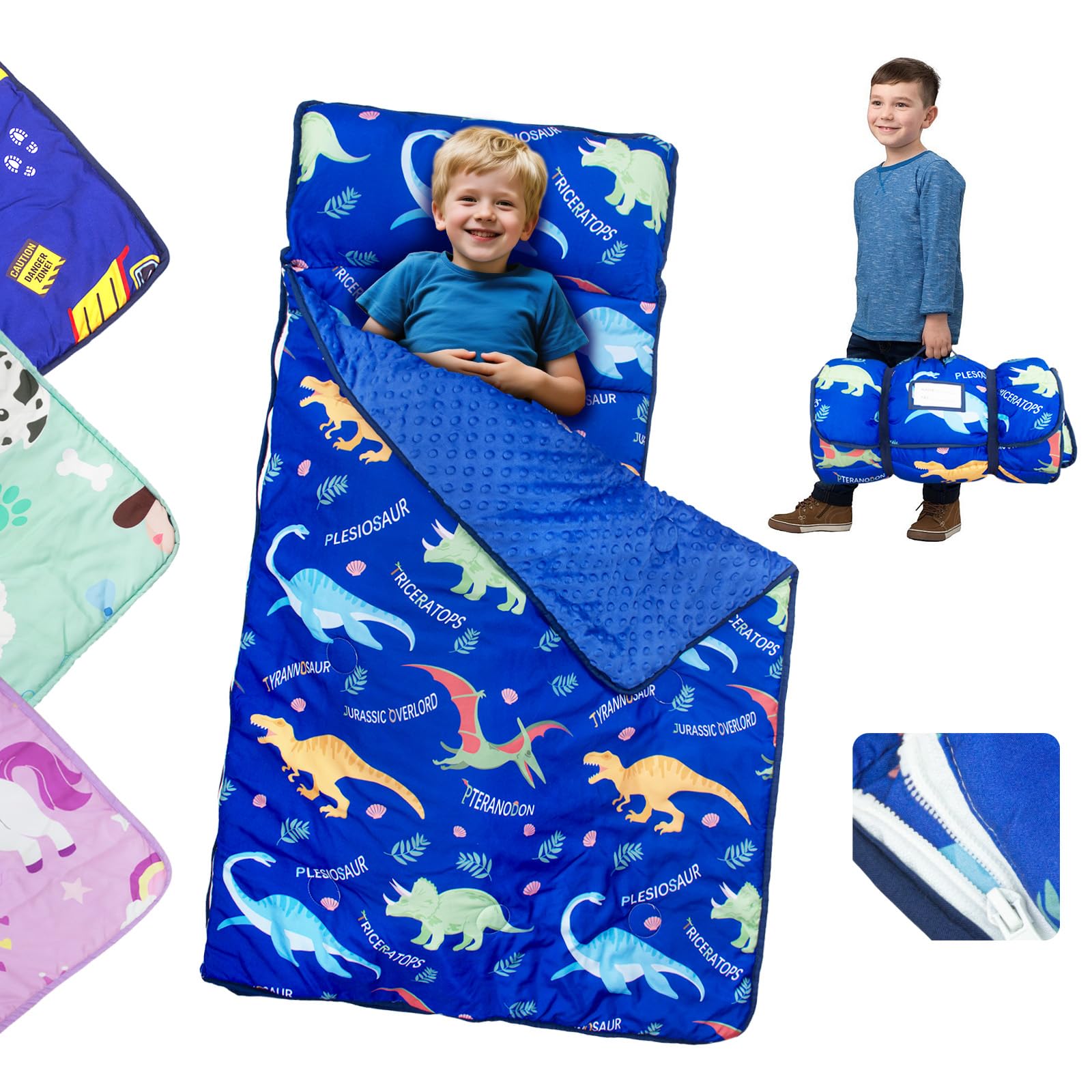 Photo 1 of Beavtaens Toddler Nap Mat Ultra Large Thickened 55''x35'', Soft Sleeping Bag with Removable Cover Minky Blanket and Pillow, Portable for Daycare, Preschool, Travel, Boys and Girls(Dinosaur)
