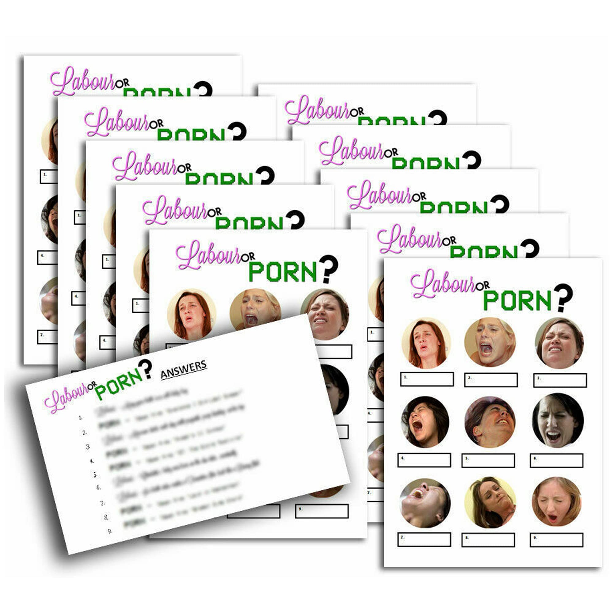 Labour or Porn Baby Shower Game - 10 Pack - Hilarious Game Idea for the Mum to Be to play at the Baby Shower!