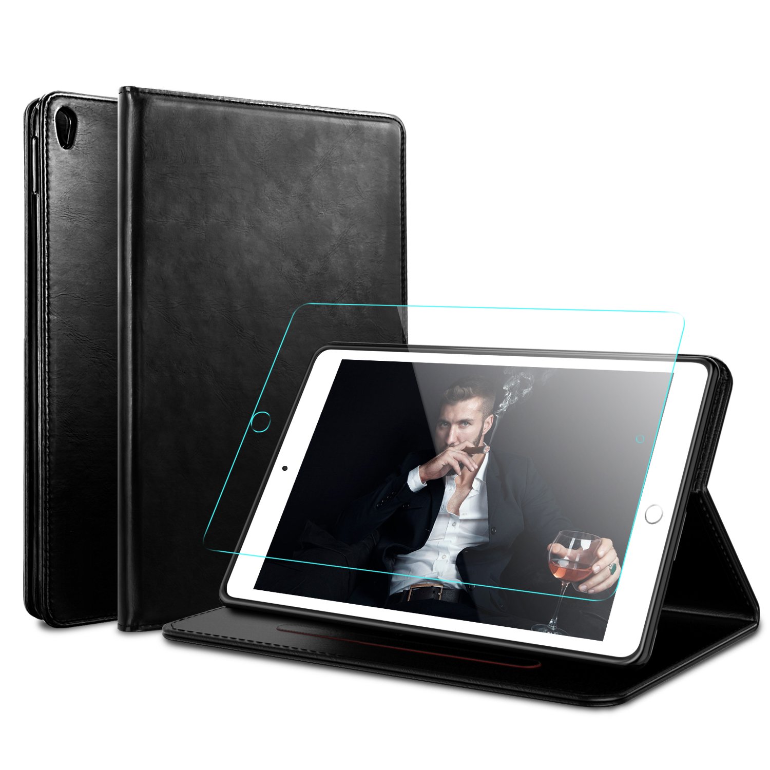 iPad Pro 10.5 Case, LoHi Genuine Leather Business Case Auto Sleep Multi-Functional Adjustable Stand Protective Cover for Apple iPad Pro 10.5 Inch 2017 Model (Black)