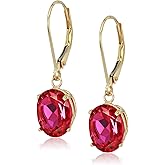 Amazon Essentials 14K White Gold Oval Gemstone Dangle Leverback Earrings