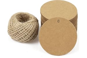 LAOBAN Gift Tags,100 PCS 2inch Kraft Paper Brown Round Hang Tags with Free 30m Natural Jute Twine for Christmas Holiday Gifts Wedding Birthday Favors Art Craft