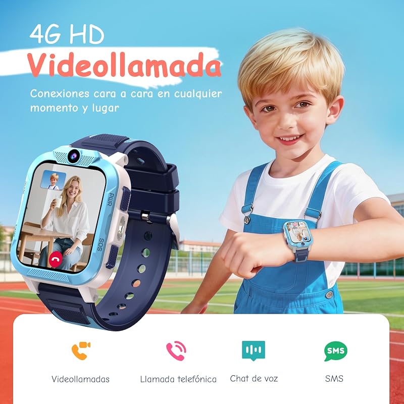 Reloj Inteligente Niño con Videollamada,4G Smartwatch Niño con Videollamada y GPS,SOS, Chat de Voz, Modo Escuela,Batería 850mAh,Podómetro,Despertador,IP68,Juegos,Regalo Ideal para Niños de 4-12 Años