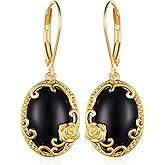 Peireara Black Onyx Earrings for Women 925 Sterling Silver Onyx Filigree Earrings Black Onyx Jewelry
