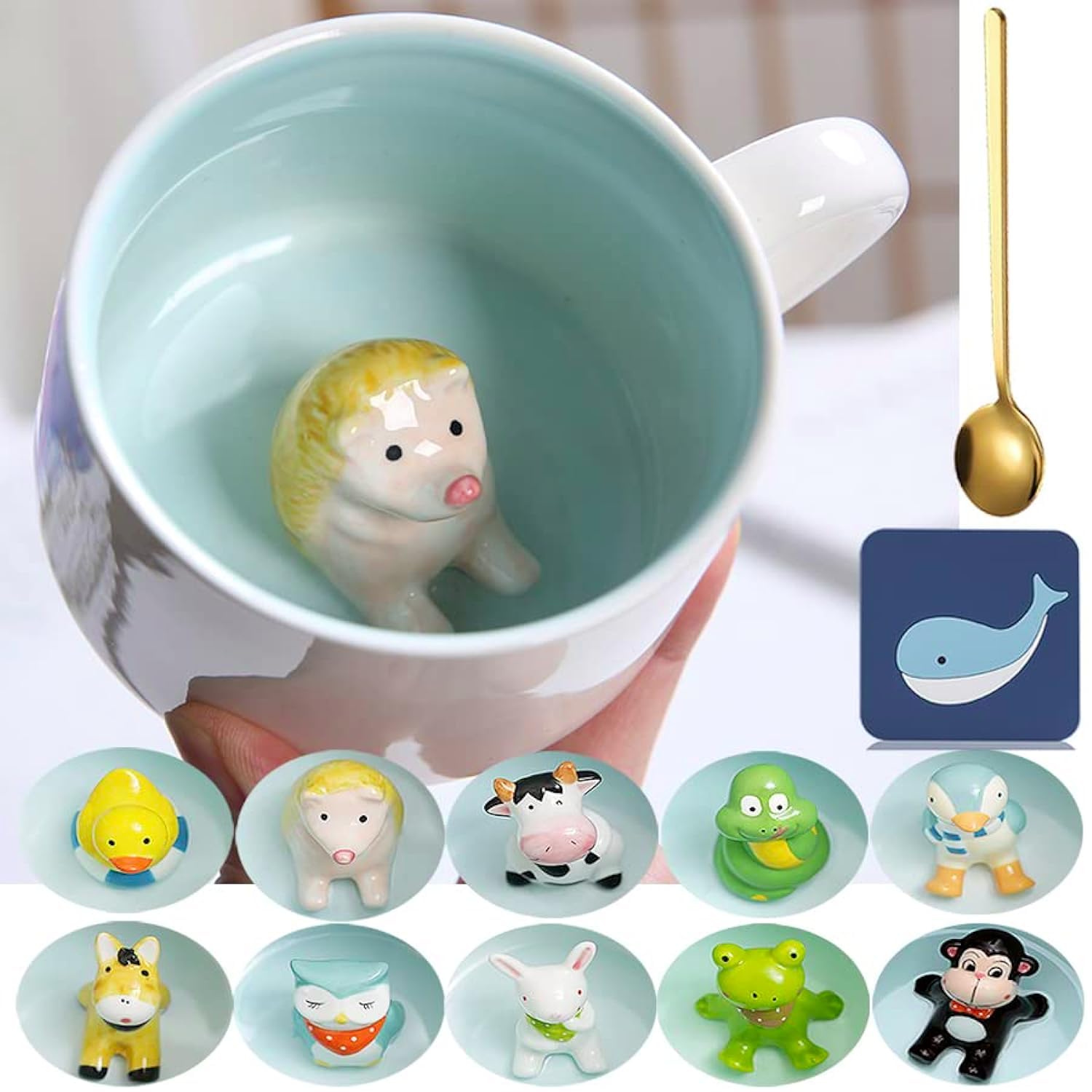 Arawat Hedgehog Mug Gift Funny Coffee Mug 3D Animal Mug Ceramic Cute 350 Ml Tea Mug with Spoon & Coaster Christmas Coffee Tea Mug Cute Birthday Gift for Boyfriend Women Men