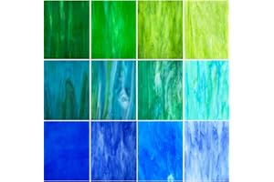 ILLUCKAI 12 Sheets Blue+Green Stained Glass Sheets Variety Pack, 6 x 4 inch Stained Glass Kit Supplies for Mosaic Glass Projects