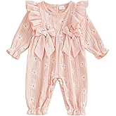 Newborn Baby Girl Clothes​ Long Sleeve Romper Spring Fall One Piece Outfit Daisy Print Ruffle Jumpsuit