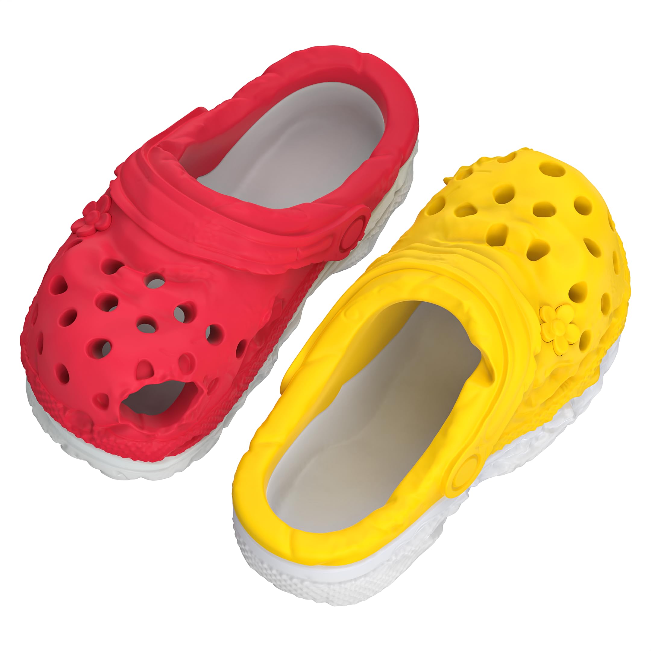 Gork AI Indestructible Dog Toys - 2 Pack Slippers Shape, 2 in 1 Dog Treat & Interactive Toys (Scarlet Red & Yellow Pastel, Medium)