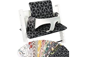 UKJE Cushion Compatible with Stokke Tripp Trapp - Soft Seat for Infants, Babies & Toddlers, High Chair Accessories, Cotton Fabric Insert, Easy to Install, Handmade in Europe (Black Geometric)