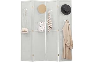 DURASPACE 4 Panel Pegboard Freestanding, 5.6 FT Wooden Foldable Privacy Screen, Portable Jewelry Display Board for Retail, Craft, Cloth, Art Display Panels (Light Gray)