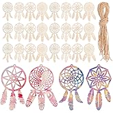 Garneck 40pcs Wooden Dreamcatcher Kit with Rope: DIY Unfinished Dreamcatcher for Arts and Crafts: Hanging Wood Silce Ornaments to Paint for Christmas Tree Holiday Party Home Decoration