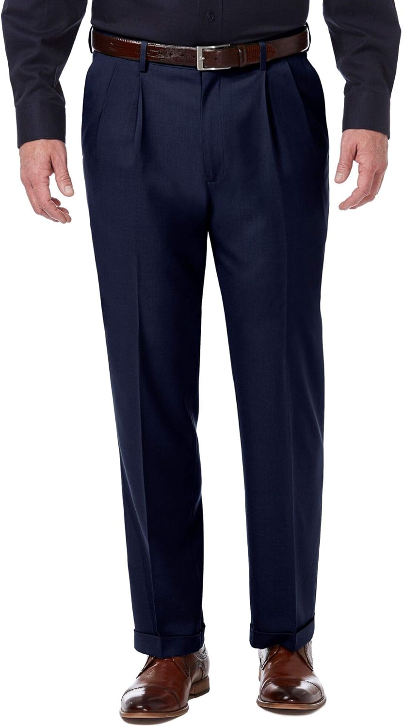 Haggar Men's Premium Comfort Classic Fit Pleat Expandable Waist Pant at  Men’s Clothing store