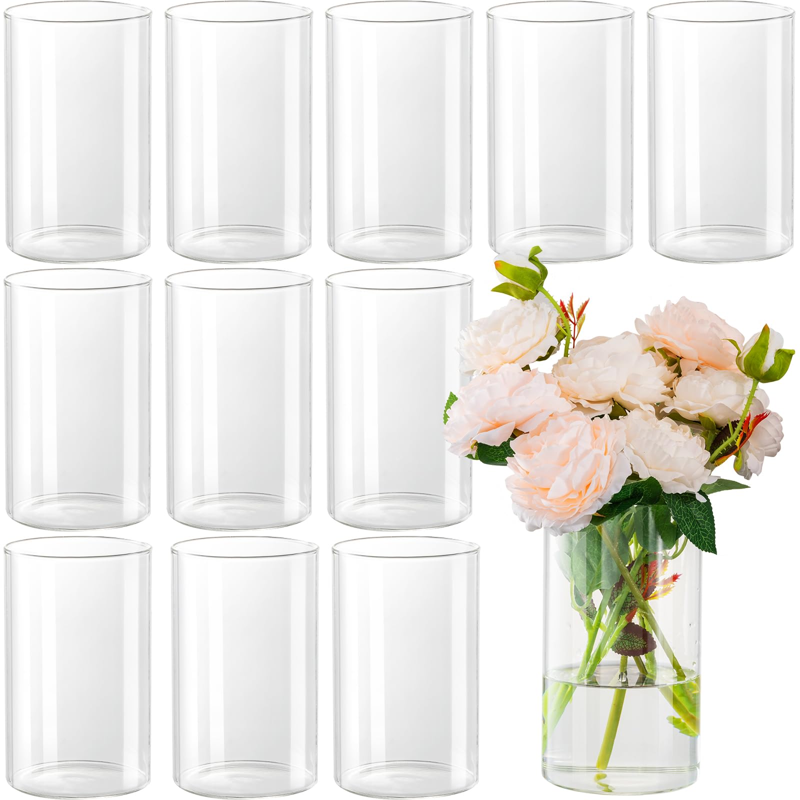 Photo 1 of DYMFADFB 12pcs Glass Cylinder Vases for Centerpieces - 6 Inch Tall Flower Vase for Wedding Decorations, Clear Glass Flower Vases Floating Candle Holder for Table Centerpiece Wedding Home Décor