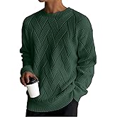 HOTake Men's Crewneck Sweaters Casual Textured Pullover Sweaters with Diagonal Jacquard Pattern