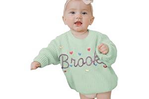 REQTYUI Personalized Baby Knit Sweater with Embroidered Name, Custom Winter Crewneck Long Sleeve Pullover Sweatshirt for Girl