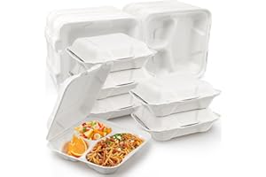 8X8" 3 Compartment 80-Pack Plastic Clamshell Take Out Food Containers, Heavy Duty To-go Disposable Lunch Box For Cake, Sandwi