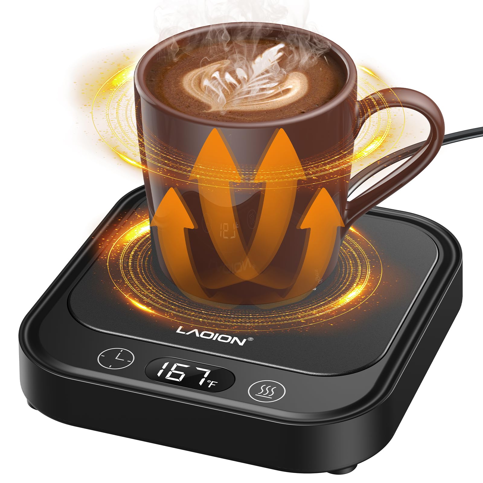 Photo 1 of LAOION Mug Warmer - 40W Coffee Cup Warmer for Desk with Auto Shut Off, Smart Electric Candle Warmer with 4 Temp & Time Settings, Coffee Gifts for Beverage, Tea, Water, Milk in Home & Office (Black)