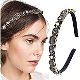 Firuilo Baroque Rhinestones Headband Bling Crystal Head Bands Black Thin Pearl Hairbands for Women