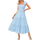 Newshows Women's 2025 Summer Wedding Guest Dress Ruffle Sleeve Smocked Square Neck Long Flowy Tiered Maxi Sundress