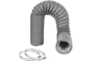 Dryer Vent Hose 4 Inch 13 Feet PVC Aluminum Foil Insulated Ducting for HVAC Ventilation, Exhaust with 2 Clamps