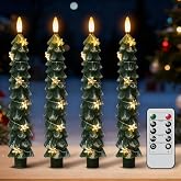Wondise Christmas Tree Flameless Taper Candles with String Lights | Real Wax Battery Operated with Remote and Timer, LED Taper Candles with 3D Wick for Christmas Home Holiday Decoration