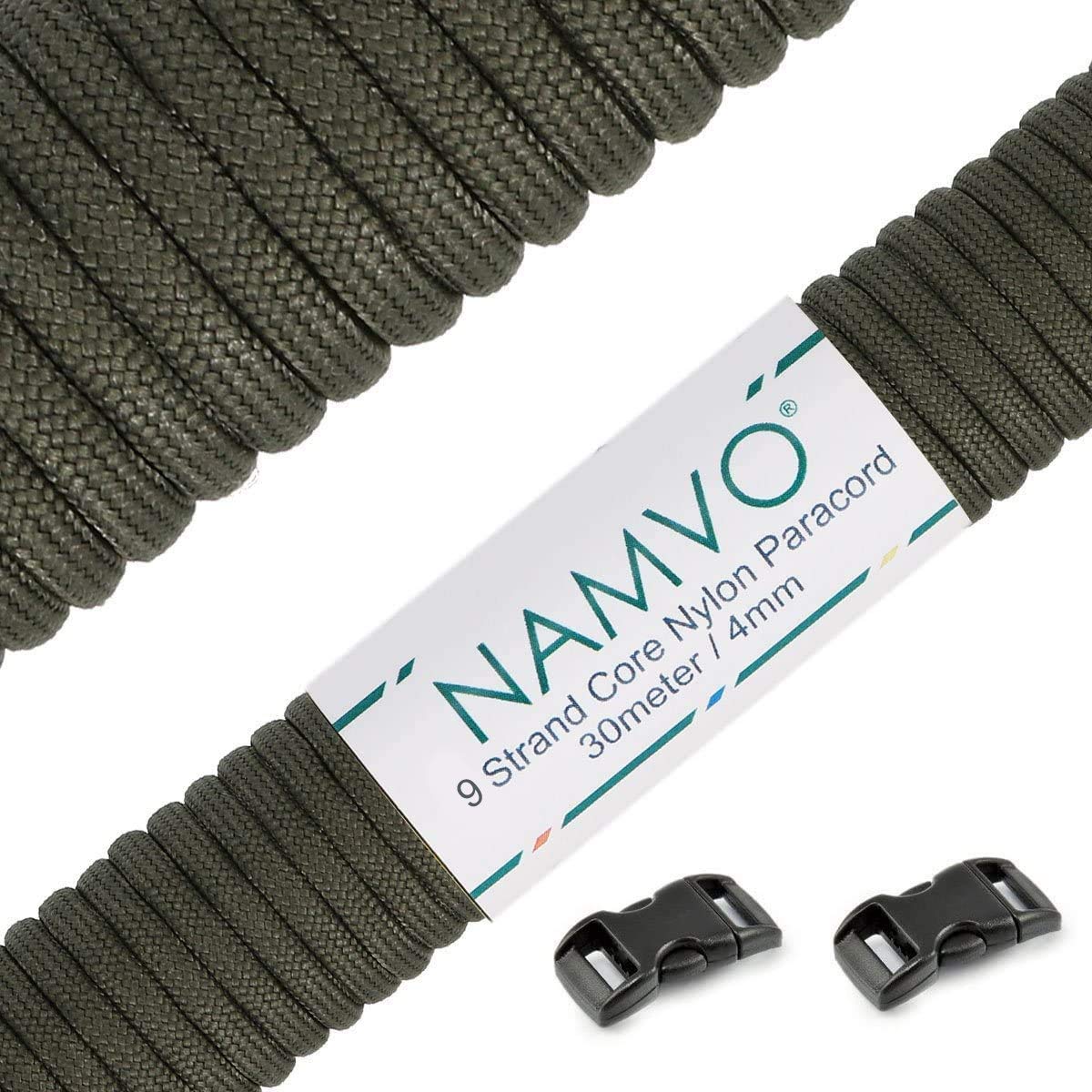 Namvo Mil Spec Type III Nylon Parachute Cord, 9 Inner Strands Strong Breaking Strength 4mm Diameter 100 Feet 550 Paracord Olive Green