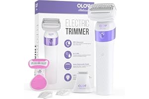 OLOV BIKINI Bikini Trimmer for Women, IPX7 Waterproof Wet & Dry Electric Razors for Women, Bikini Legs Underarm Pubic Hairs Rechargeable Electric Shaver with 2 Trimmer Heads and Travel Razors
