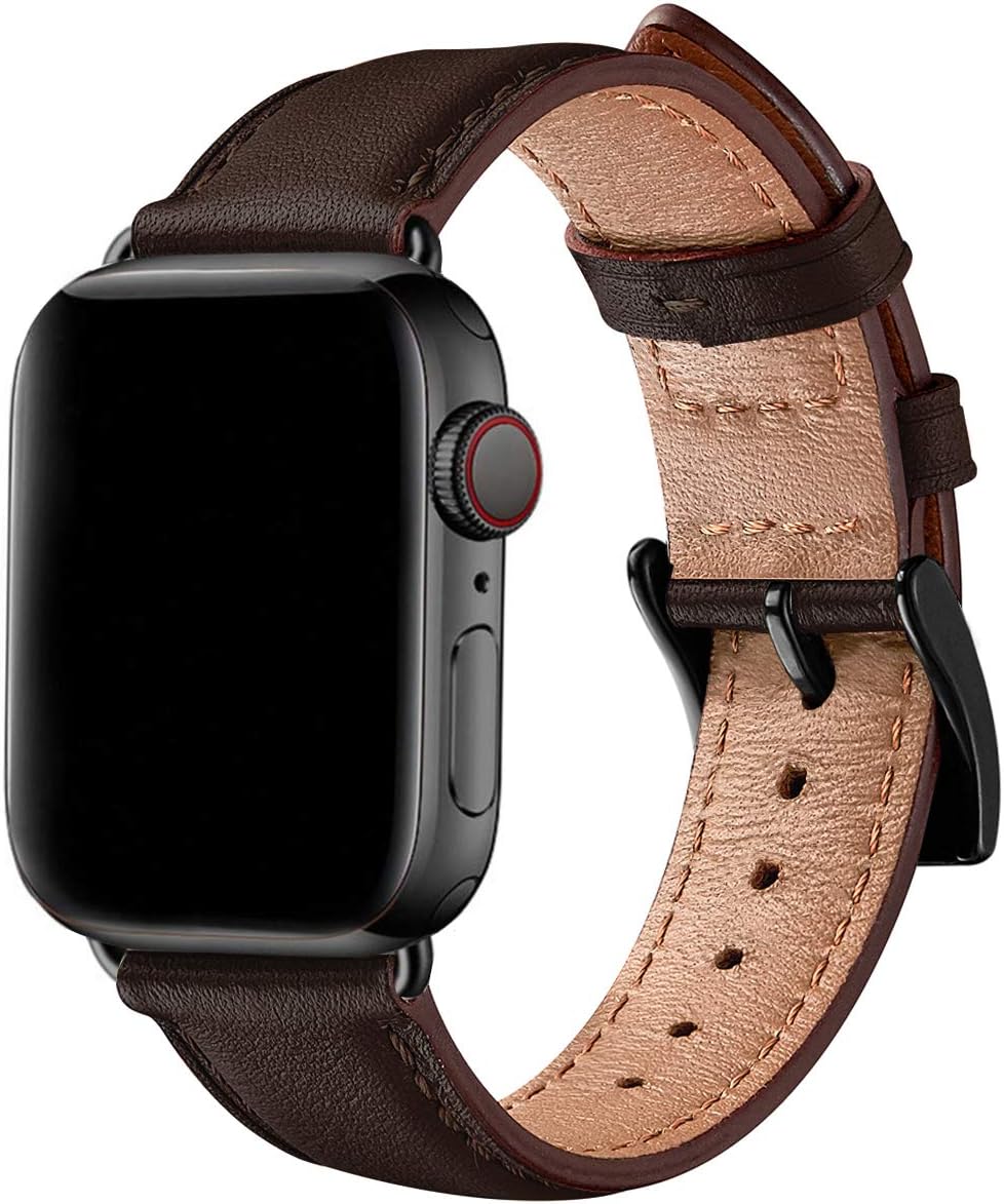 SUNFWR Leather Straps for Apple Watch Straps 44mm 45mm 49mm 46mm(Series 11 10) 42mm(Series 1 2 3),Men Women Replacement Genuine Leather Strap for iWatch Series Ultra 11 10 9 8 7 6 5 4/SE,Cofee/Black