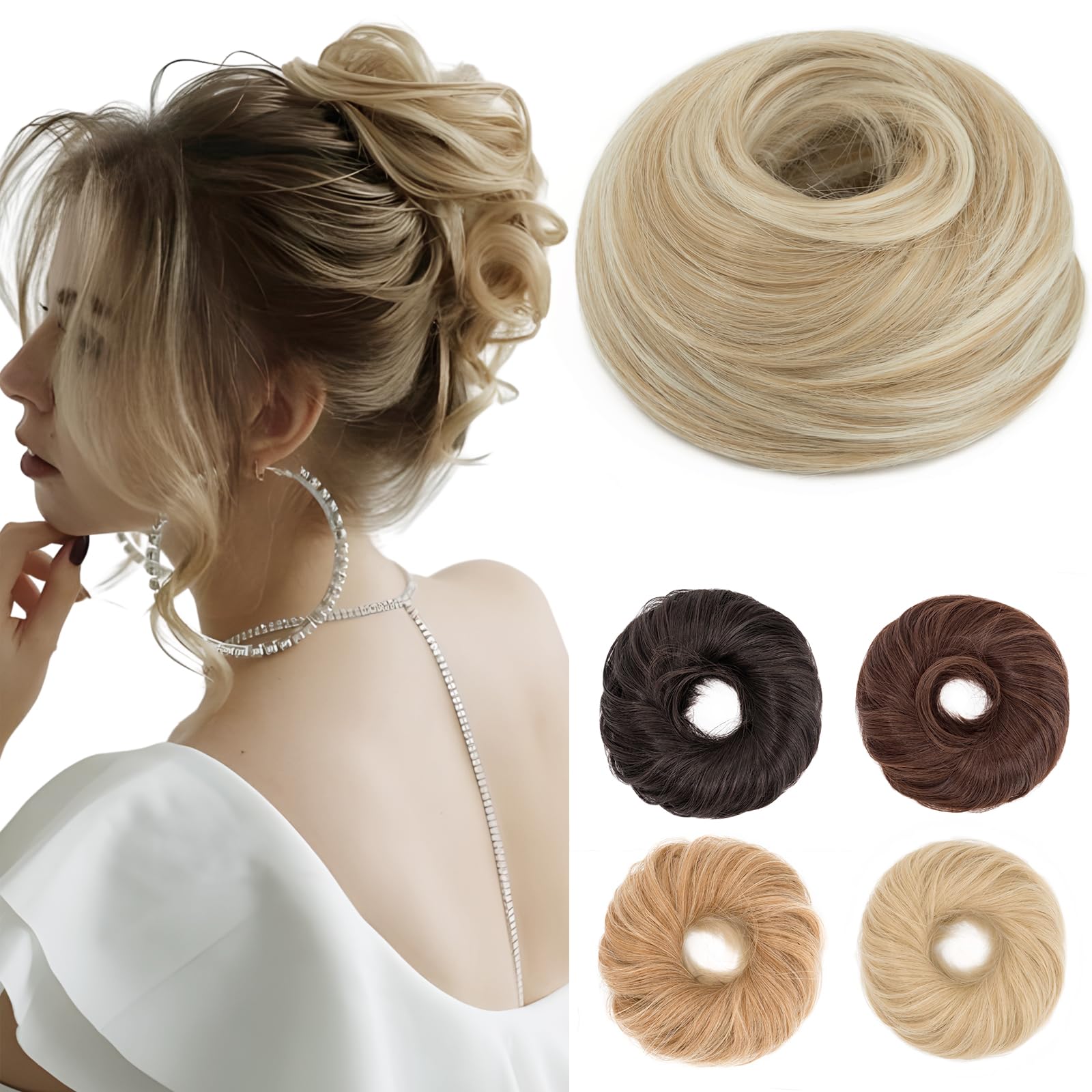Benehair Messy Bun Scrunchies Curly Hair Hairpiece Synthetic Ponytail Bun Extensions Dirty Blonde Hair Pieces for Women (Dirty Blonde, 55g)