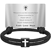 TAGOMEI Christian Cross Bracelet for Men Boys Christian Gifts for Men Valentines Day Birthday Easter Baptism Gifts for Boys Him Kids Adjustable Rope Cross Bible Verse Bracelets Religious Catholic Gift
