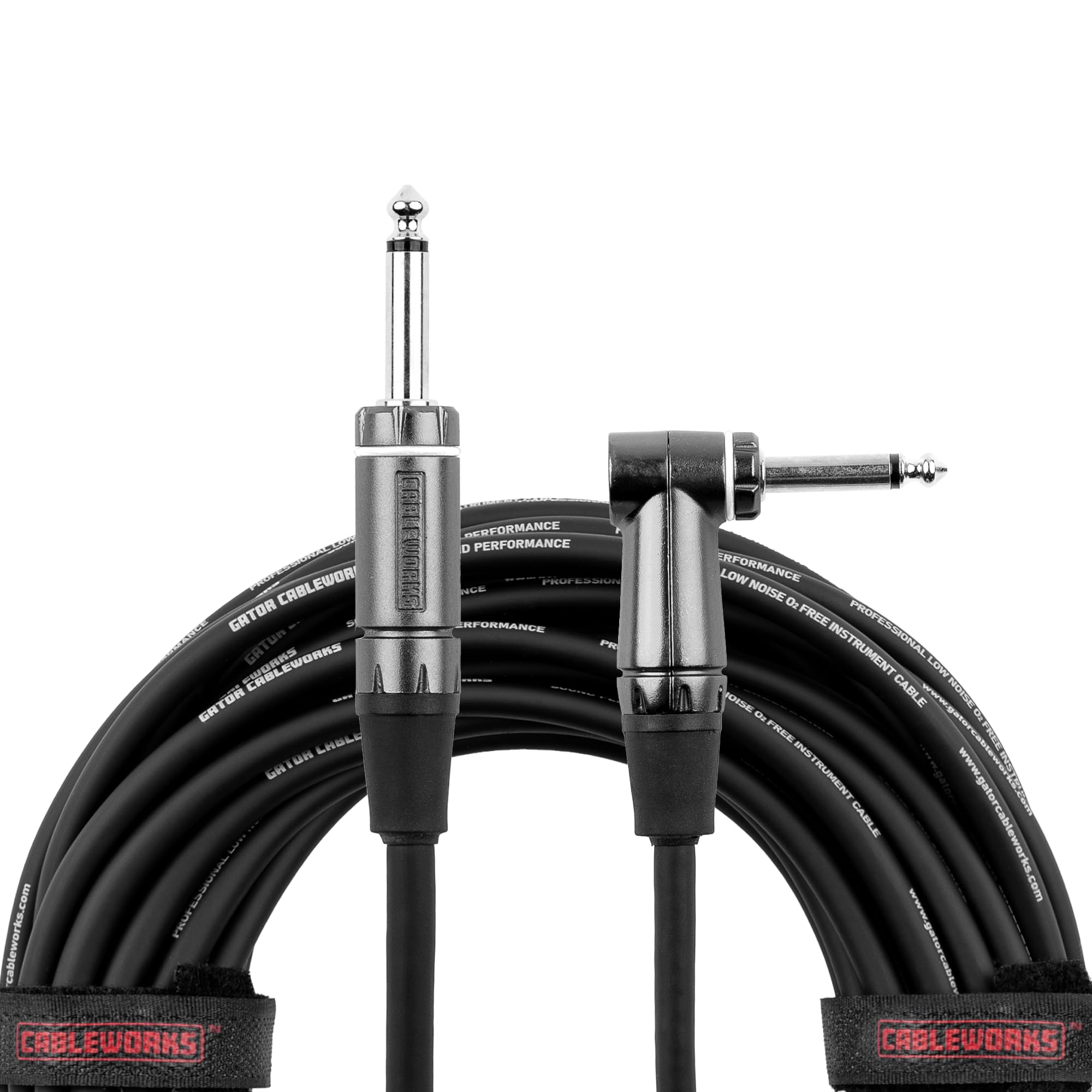 Gator Cableworks GCWC-INS-10RA 10ft Straight-to-Right-Angle Instrument Cable, Low Capacitance, OFC Conductor, Spiral Shielding for Studio & Stage Use