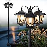 SAKSIAPRO 3-Head Solar Lamp Post Light, 73" Solar Lights Outdoor Waterproof, 60Lm 3000K Pathway Lights for Garden, Lawn, Yard