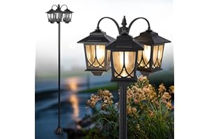 SAKSIAPRO 3-Head Solar Lamp Post Light, 73" Solar Lights Outdoor Waterproof, 60Lm 3000K Pathway Lights for Garden, Lawn, Yard