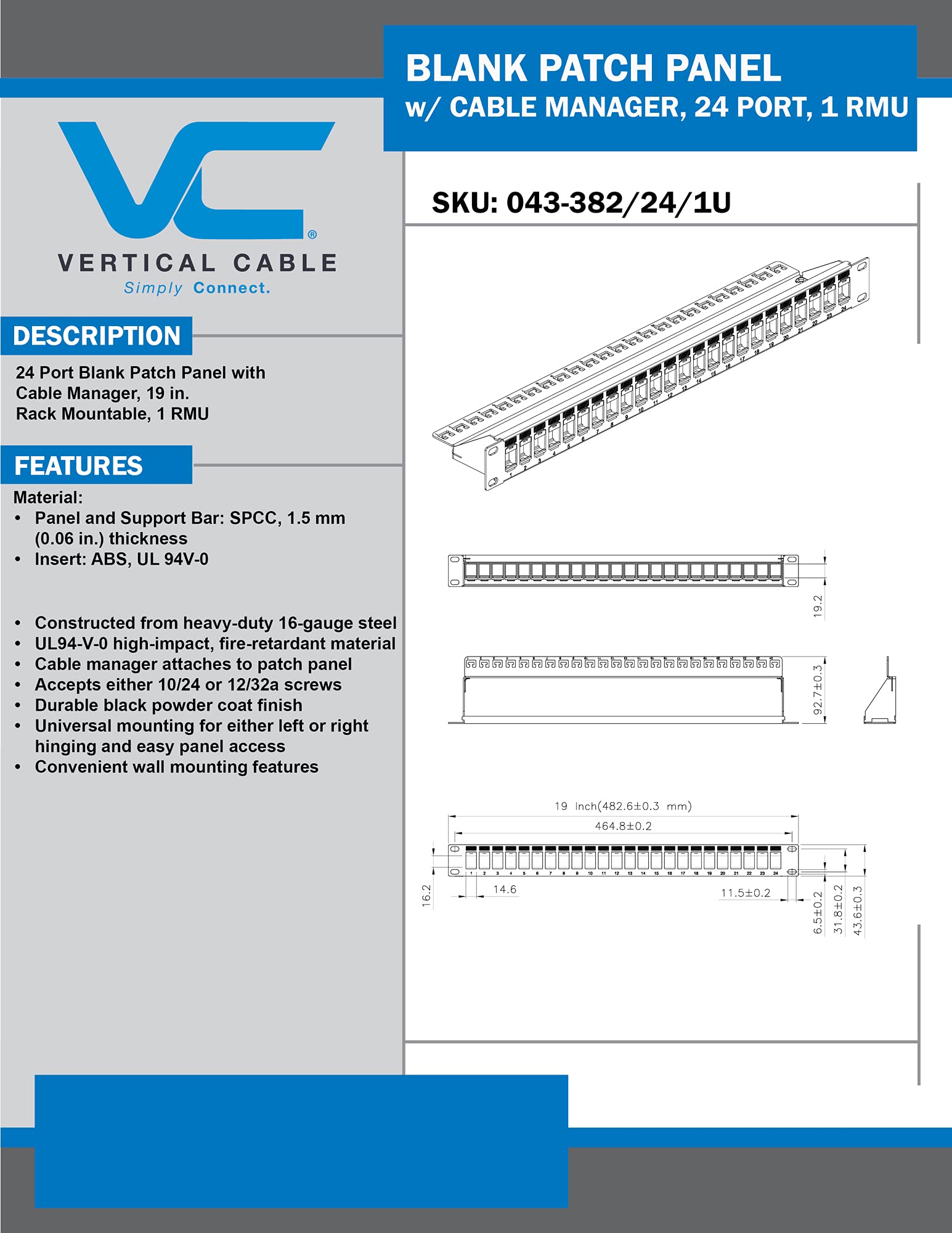 Mua Vertical Cable 24 Port Blank Patch Panel - 1U trên Amazon Mỹ chính ...