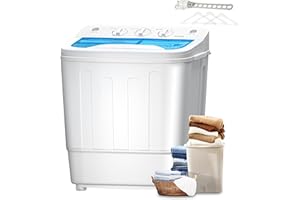 Doghly Compact Mini Twin Tub Washing Machine with Drying Rack, 11lbs Portable Laundry Washer and 7lbs Spinner, Convenient and Efficient for Dorms, Apartment (18lbs)