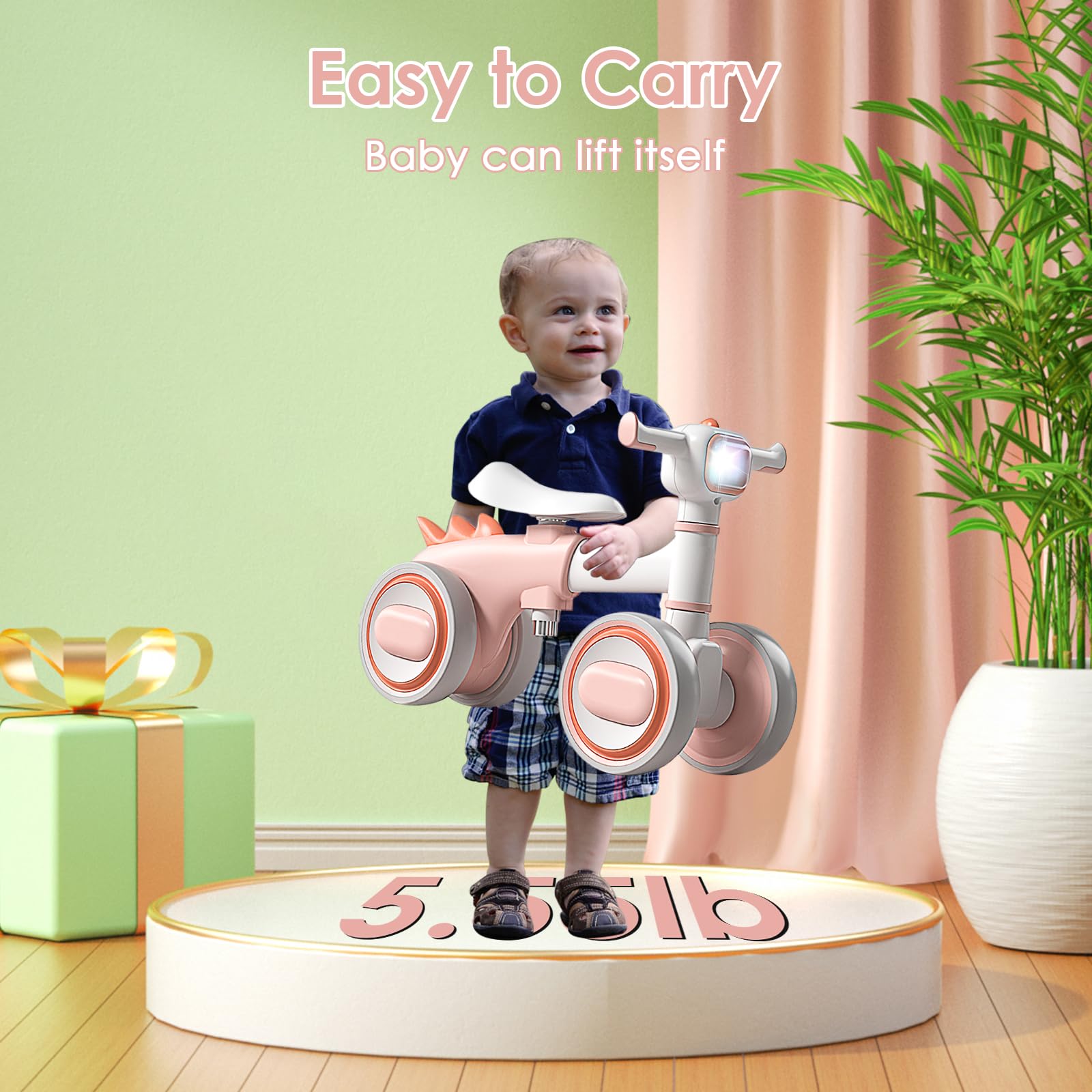 Baby Balance Bike for 1 Years Old Boys Girls, No Pedal Toddler Balance Bike, Adjustable Seat & Headlights Music, 10-36 Months Kids Toy First Birthday